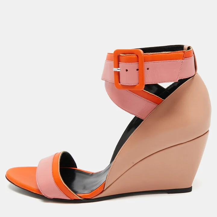 Pierre Hardy Multicolor Leather Wedge Ankle Strap Sandals Size 40