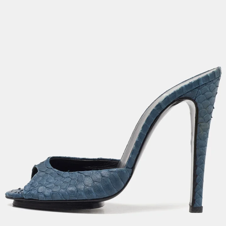 Pierre Hardy Navy Blue Python Leather Open Toe Slide Sandals Size 38