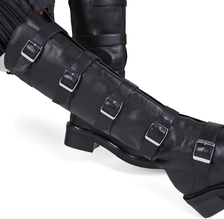 Pile Up Knee High Biker Boot-Black - Image 2