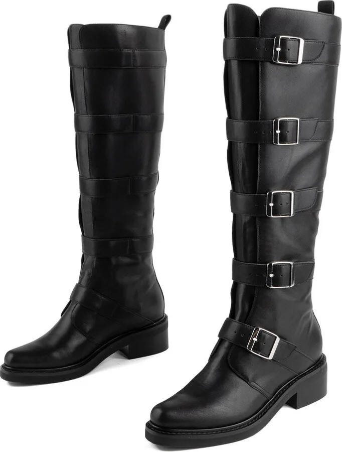 Pile Up Knee High Biker Boot-Black - Image 3