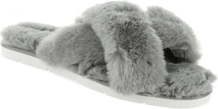 Pillar Women's US 6 Gray Faux Fur Casual Slip On Slide Sandals KHD489