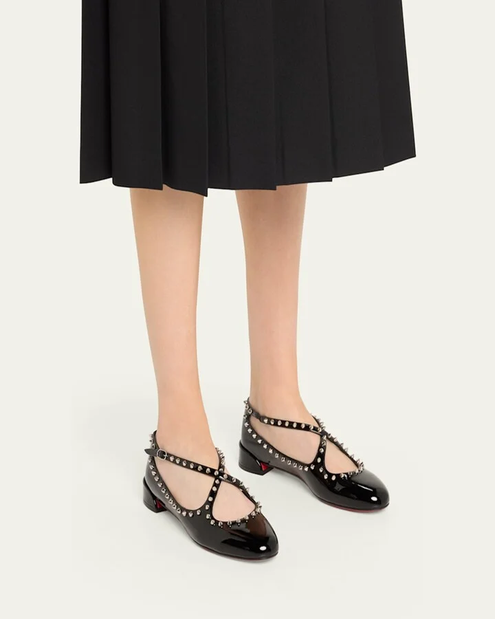 Pilouta Spike Patent Red Sole Ballerina Flats - Image 9