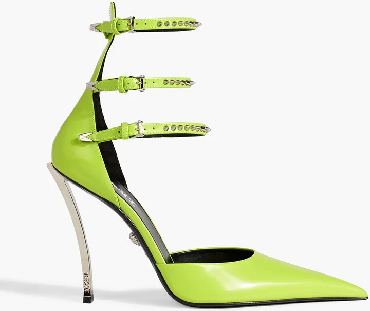Pin-Point studded neon leather pumps