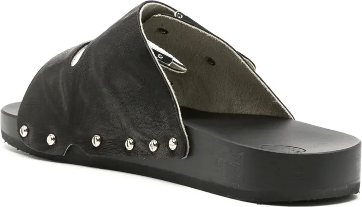 Pin-Straps Wood-Sole Leather Slides - Image 3