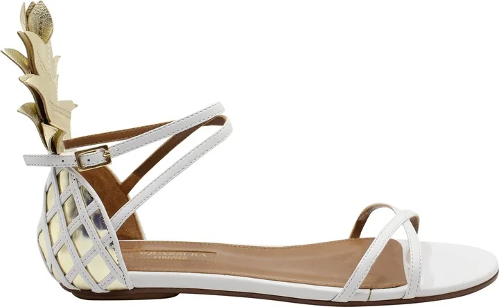 Pina Colada Flat Sandals in White Leather
