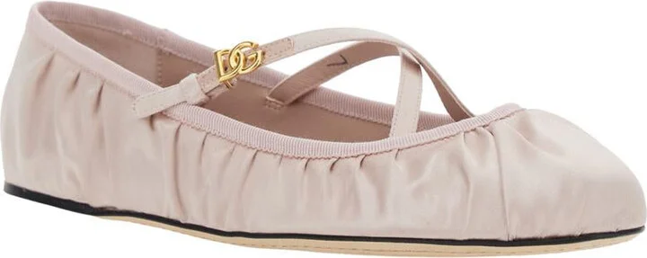 Pink Ballet Flats With Metallic Dg Logo Plaque In Fabric Woman - Image 2