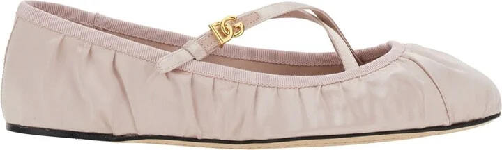 Pink Ballet Flats With Metallic Dg Logo Plaque In Fabric Woman