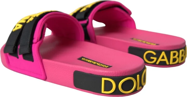 Pink Black Logo Beachwear Flats Sandals Women's Shoes - Image 4