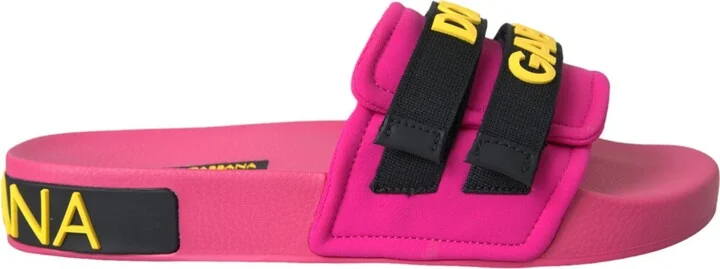 Pink Black Logo Beachwear Flats Sandals Women's Shoes