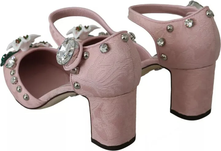 Pink Brocade Crystal Lily Ankle Strap Women's Shoes (Pre-Owned) - Image 2