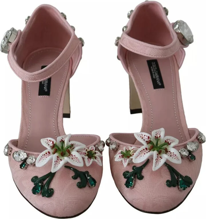 Pink Brocade Crystal Lily Ankle Strap Women's Shoes (Pre-Owned) - Image 3