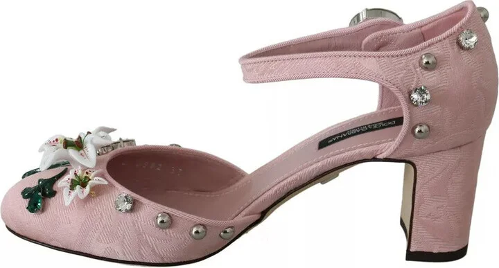 Pink Brocade Crystal Lily Ankle Strap Women's Shoes (Pre-Owned) - Image 4