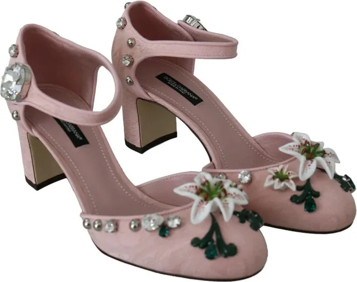 Pink Brocade Crystal Lily Ankle Strap Women's Shoes (Pre-Owned) - Image 5
