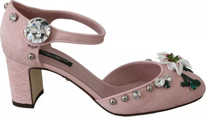 Pink Brocade Crystal Lily Ankle Strap Women's Shoes (Pre-Owned)