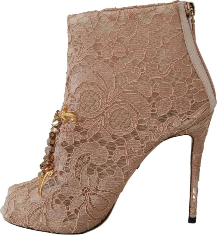 Pink Crystal Lace Booties Stilettos Women's Shoes - Image 2