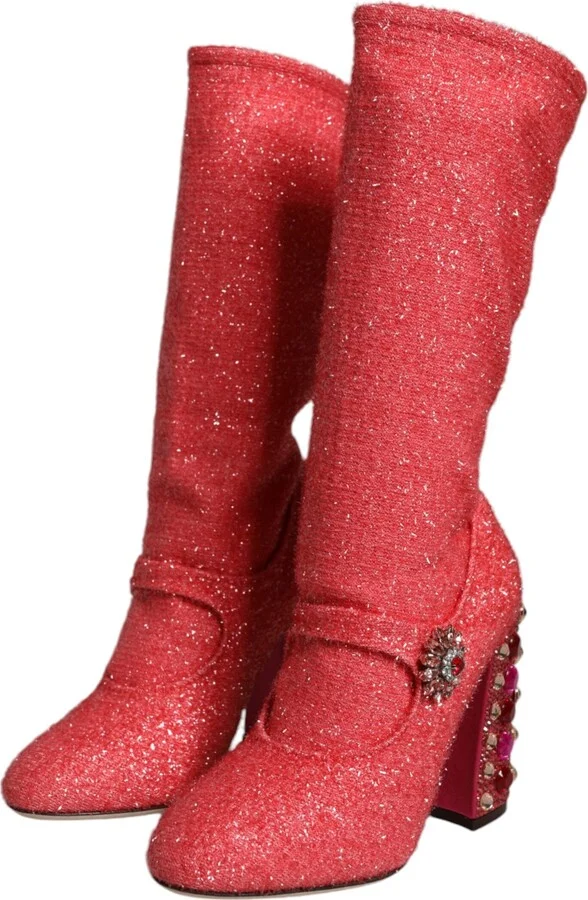 Pink Crystal Lurex Fantasy High Boots Women's Shoes - Image 3