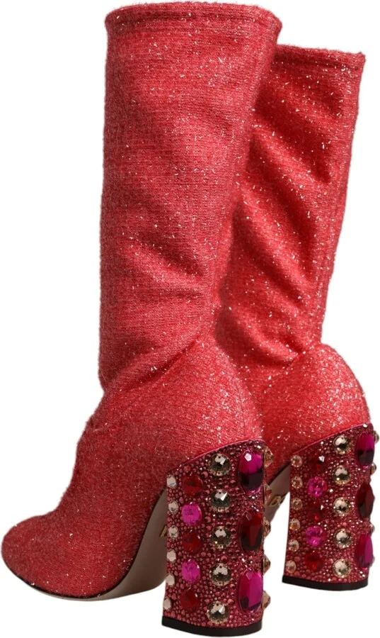 Pink Crystal Lurex Fantasy High Boots Women's Shoes - Image 4