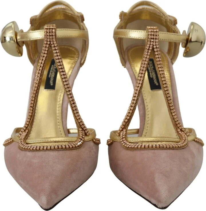 Pink Crystal T-strap Heels Pumps Women's Shoes - Image 2