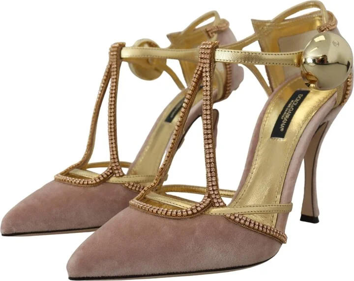 Pink Crystal T-strap Heels Pumps Women's Shoes - Image 3