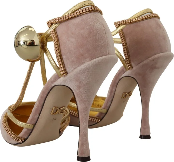 Pink Crystal T-strap Heels Pumps Women's Shoes - Image 4