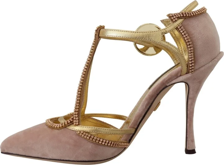 Pink Crystal T-strap Heels Pumps Women's Shoes - Image 5