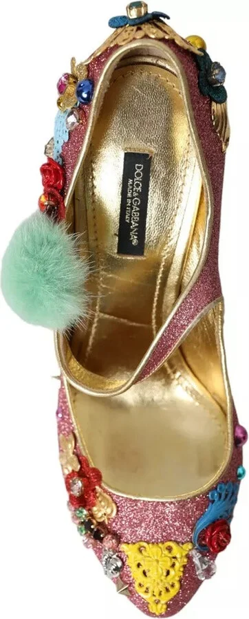 Pink Embellished Fur Mary Jane Pumps Women's Shoes (Pre-Owned) - Image 5