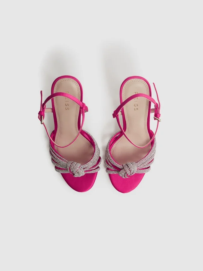 Pink Embellished Heeled Sandals - Image 4