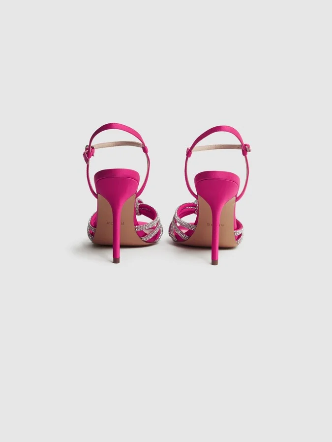 Pink Embellished Heeled Sandals - Image 5