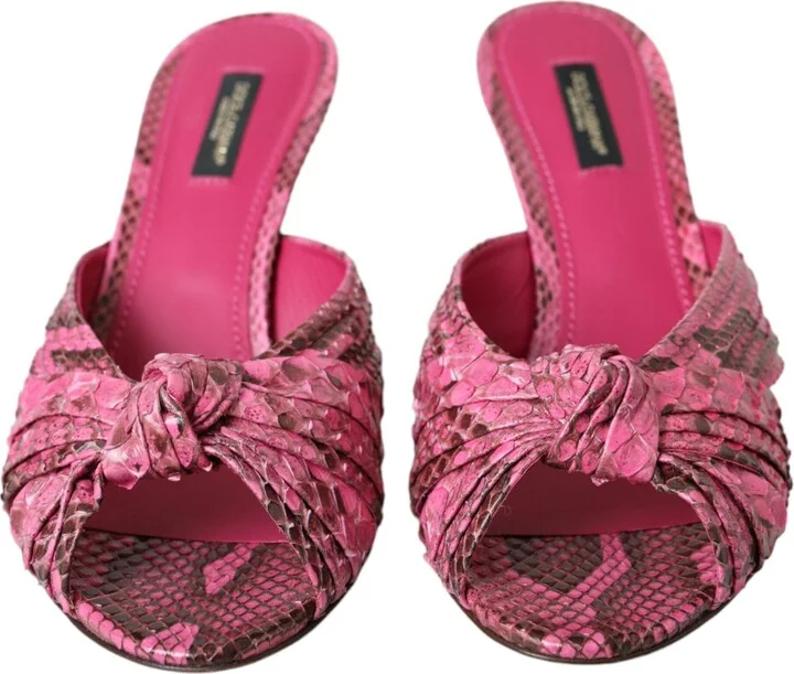 Pink Exotic Leather Kitten Heels Slides Women's Shoes - Image 2