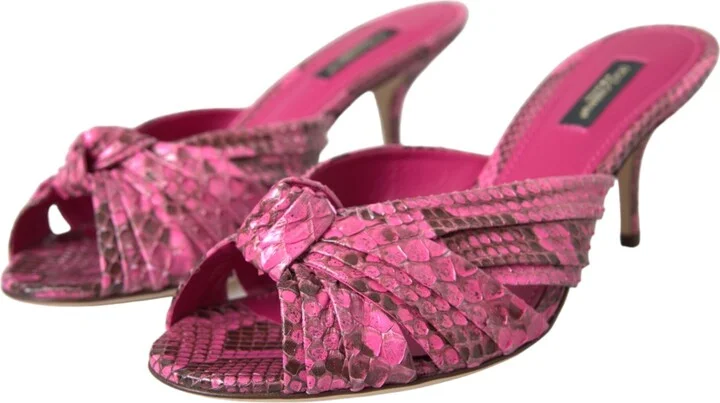 Pink Exotic Leather Kitten Heels Slides Women's Shoes - Image 3