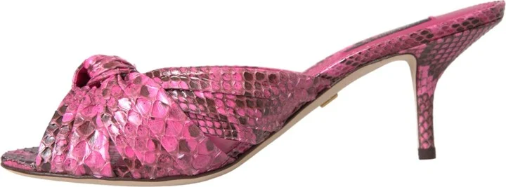 Pink Exotic Leather Kitten Heels Slides Women's Shoes - Image 5