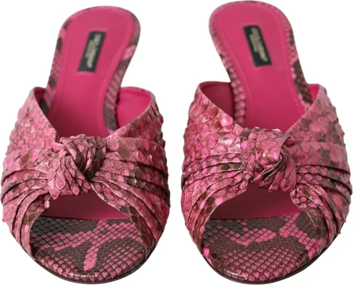 Pink Exotic Leather Kitten Heels Slides Women's Shoes - Image 2