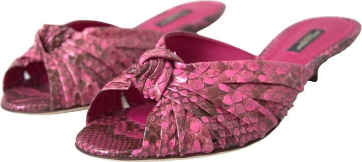 Pink Exotic Leather Kitten Heels Slides Women's Shoes - Image 3