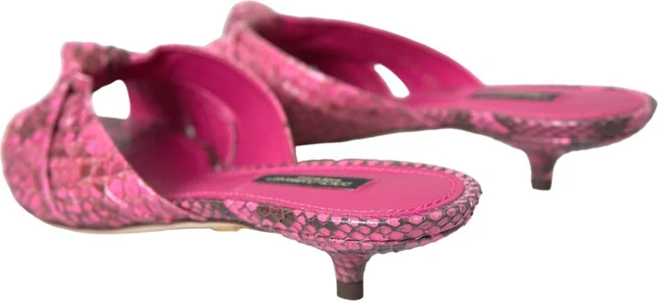 Pink Exotic Leather Kitten Heels Slides Women's Shoes - Image 4