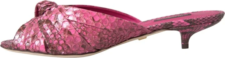 Pink Exotic Leather Kitten Heels Slides Women's Shoes - Image 5
