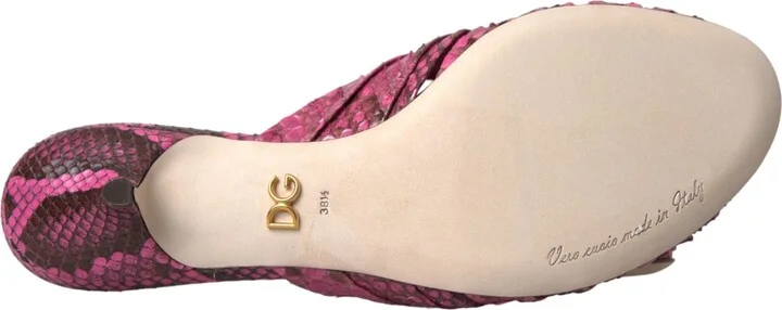Pink Exotic Leather Kitten Heels Slides Women's Shoes - Image 6