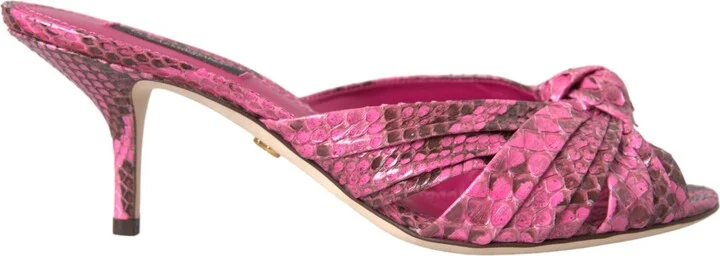 Pink Exotic Leather Kitten Heels Slides Women's Shoes
