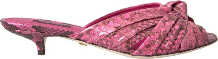 Pink Exotic Leather Kitten Heels Slides Women's Shoes