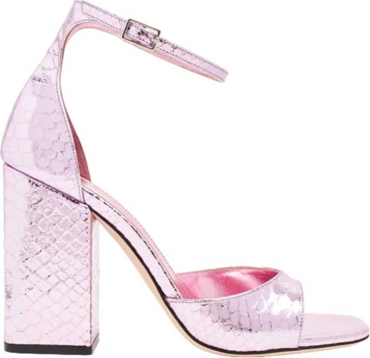 Pink Fiona Embossed Leather Sandals