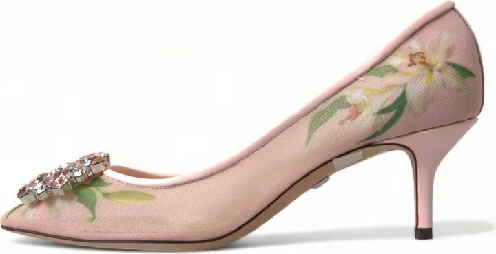 Pink Floral Crystal Heels Pumps Women's Shoes - Image 3