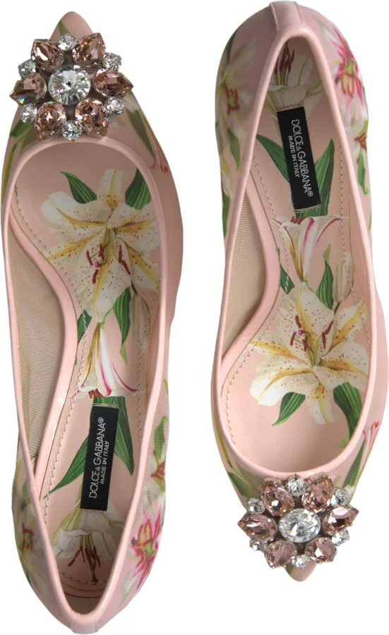 Pink Floral Crystal Heels Pumps Women's Shoes - Image 4
