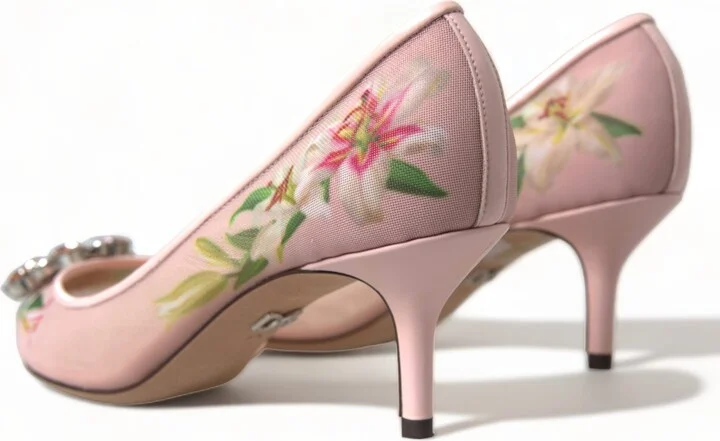 Pink Floral Crystal Heels Pumps Women's Shoes - Image 6