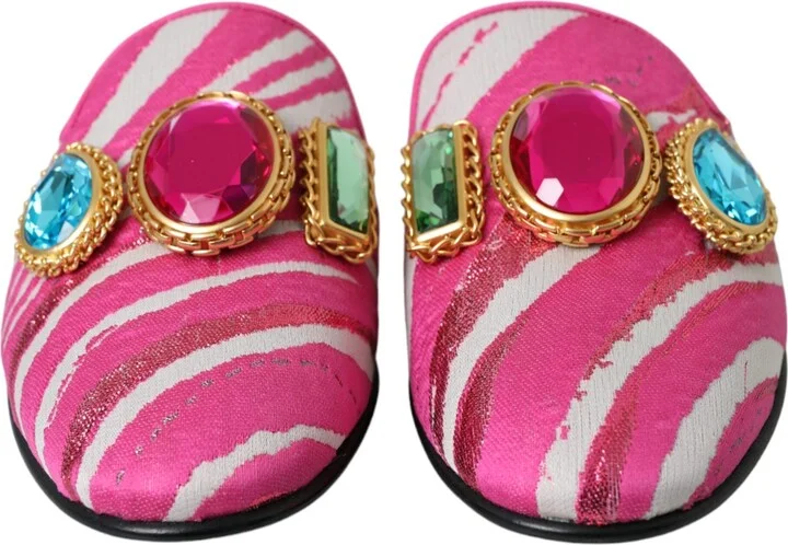 Pink Jacquard Crystal Mule Flat Sandals Women's Shoes (Pre-Owned) - Image 2