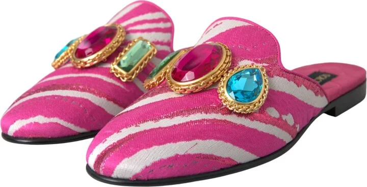 Pink Jacquard Crystal Mule Flat Sandals Women's Shoes (Pre-Owned) - Image 3