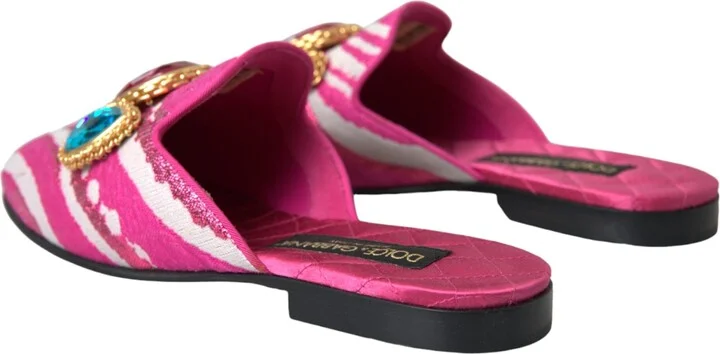 Pink Jacquard Crystal Mule Flat Sandals Women's Shoes (Pre-Owned) - Image 4