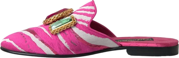 Pink Jacquard Crystal Mule Flat Sandals Women's Shoes (Pre-Owned) - Image 5