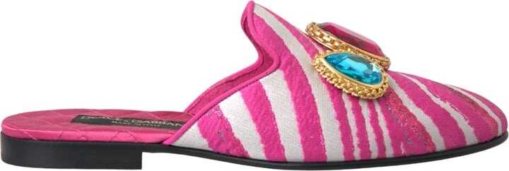 Pink Jacquard Crystal Mule Flat Sandals Women's Shoes (Pre-Owned)