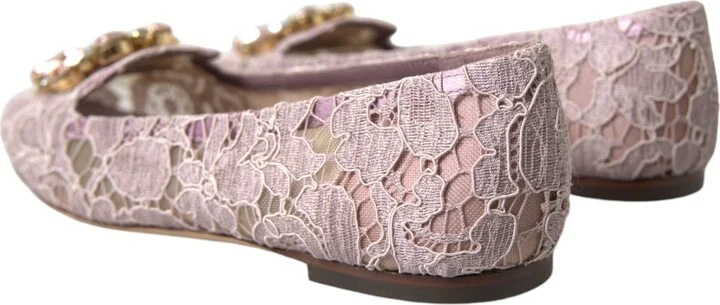 Pink Lace Crystal Ballet Flats Loafers Women's Shoes - Image 4