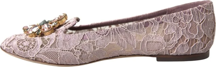 Pink Lace Crystal Ballet Flats Loafers Women's Shoes - Image 5
