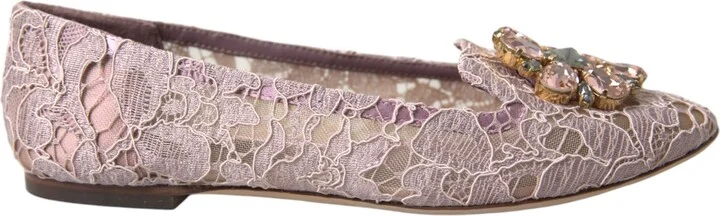 Pink Lace Crystal Ballet Flats Loafers Women's Shoes